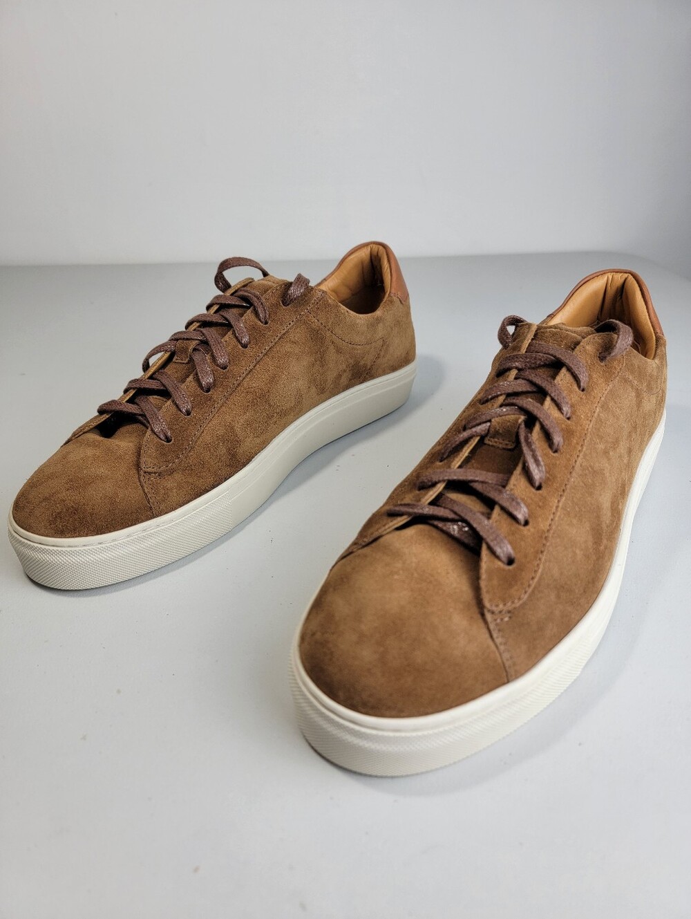 Reiss Men's Finley Toffee Nubuck Leather Lace-Up Trainers EU 44/US 11, Portugal